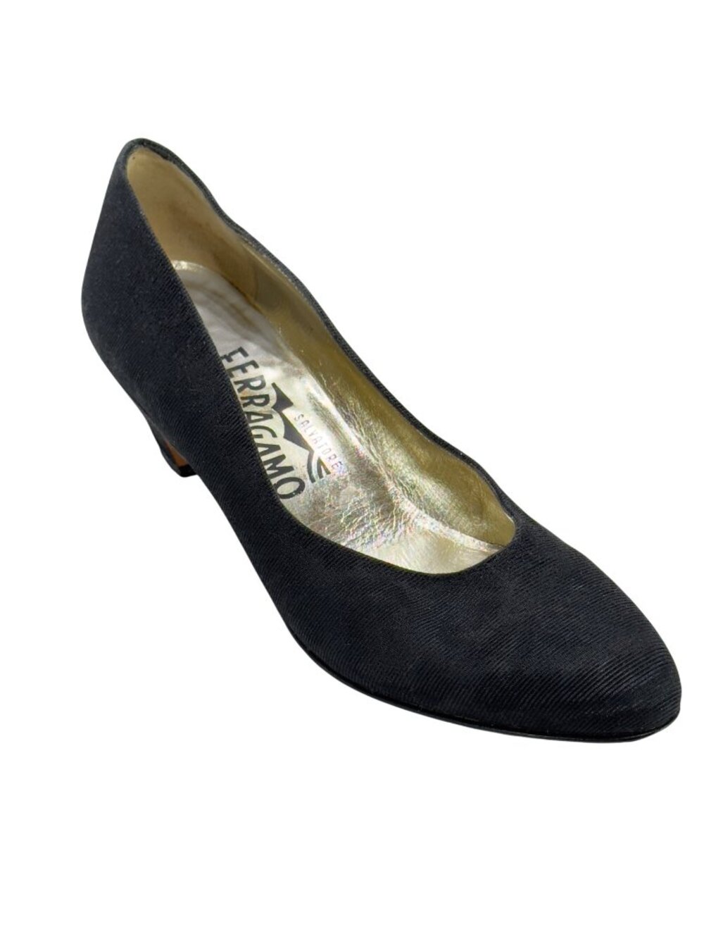 Salvatore Ferragamo Black Fabric Low Heels Made In Italy Womens Shoes